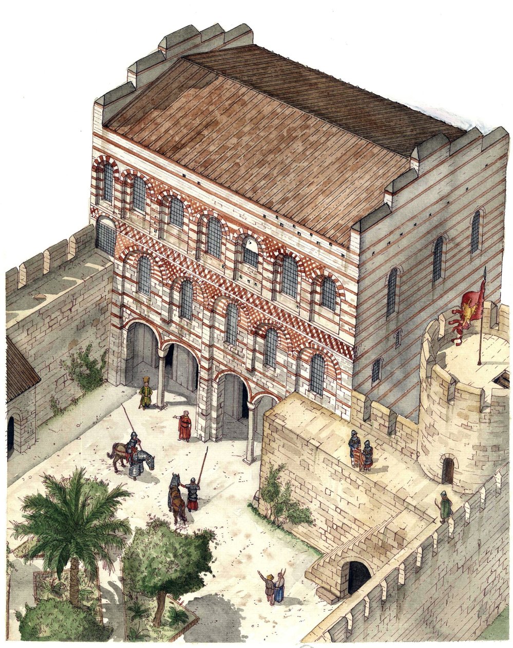 Arte bizantino: reconstrucción del palacio de Constantino Porfirio en la Constantinopla del siglo XIII. de Giorgio Albertini