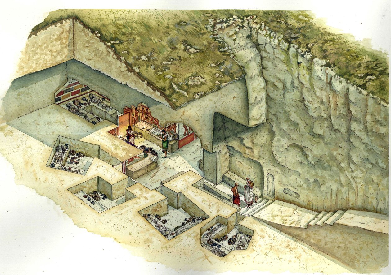 Civilización etrusca: reconstrucción y despiece de la tumba Francois de Vulci. Siglo III a.C. Italia de Giorgio Albertini