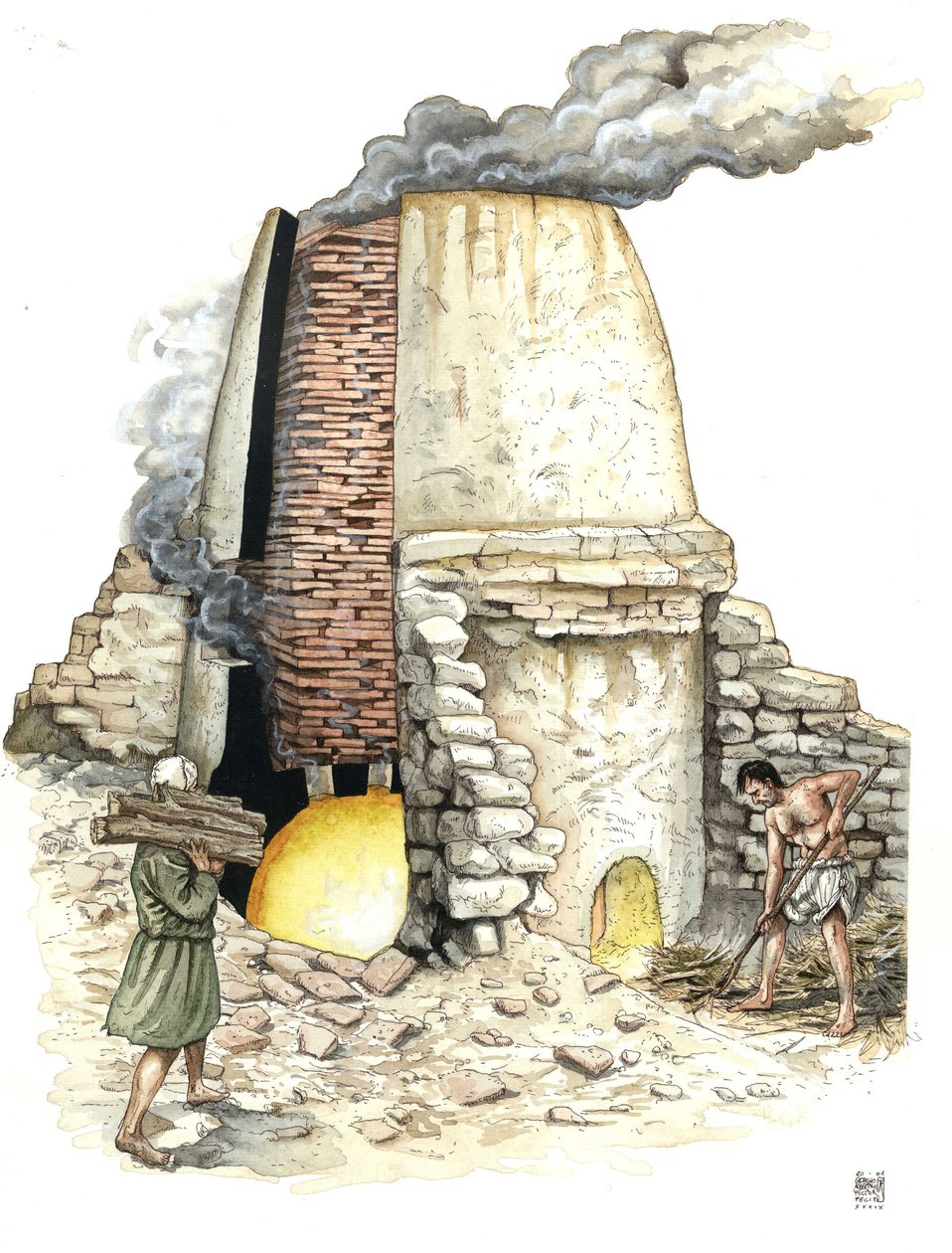 Edad Media: el horno de ladrillos alimenta la leña. Siglo XII de Giorgio Albertini