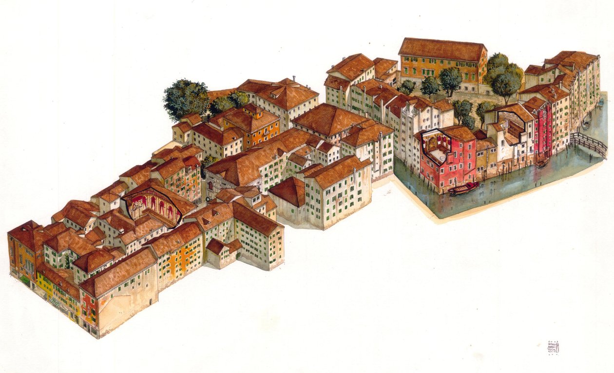 Reconstrucción del gueto judío de Venecia, con sinagogas, en el barrio de Cannaregio. Italia. de Giorgio Albertini