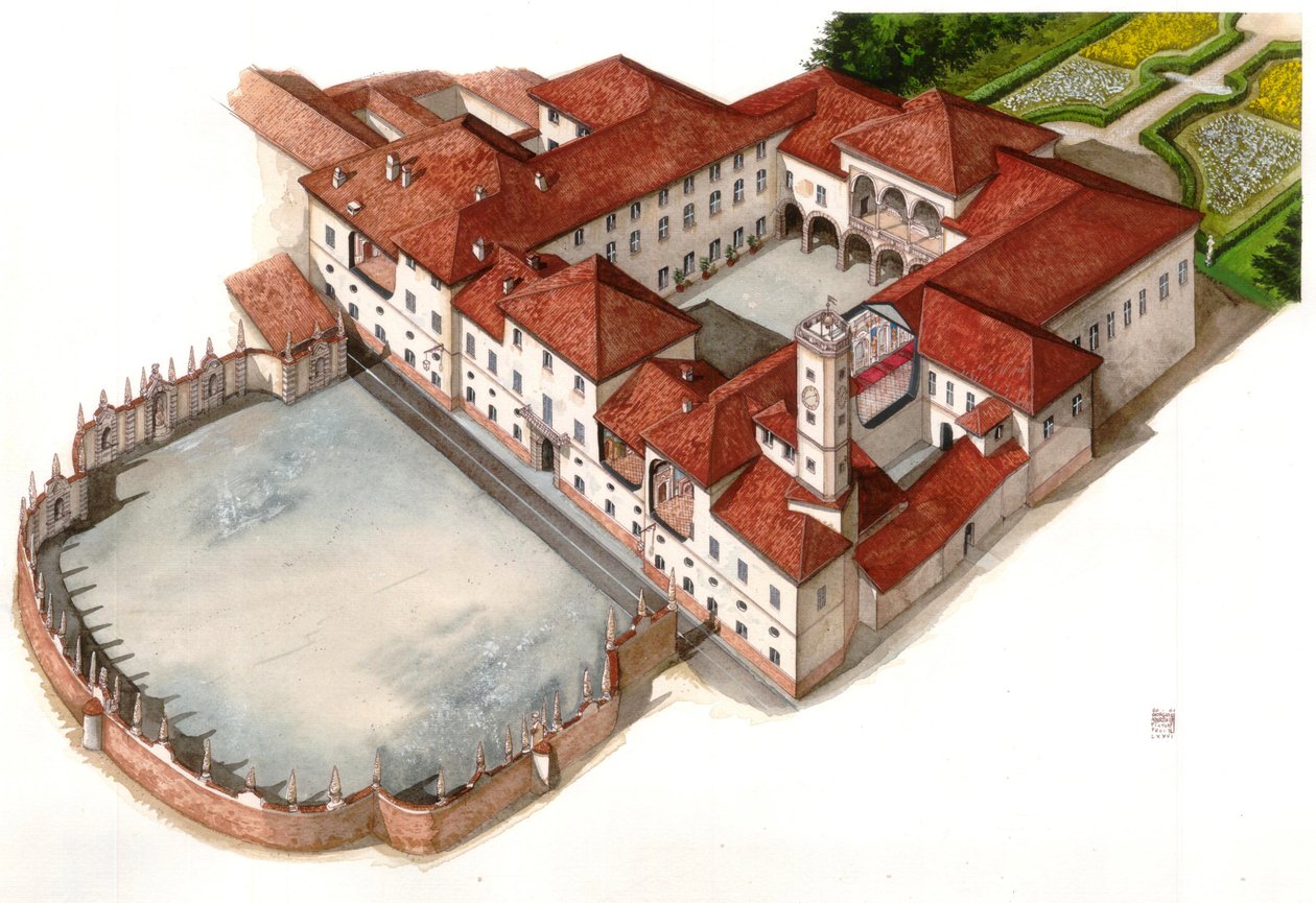Vista del palacio Arese Borromeo, construido en el siglo XVII, en Cesano Maderno, Italia de Giorgio Albertini