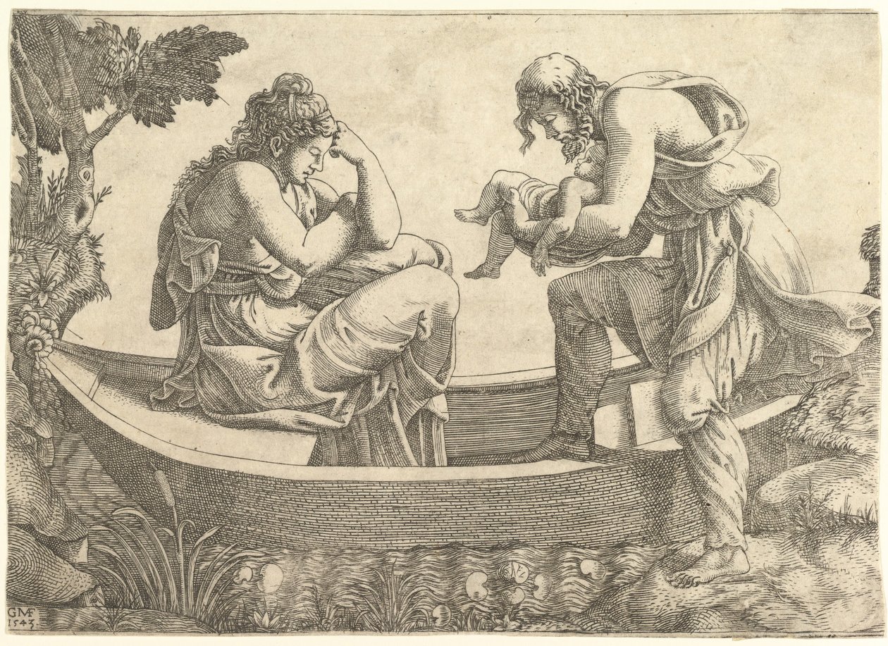 Danae y el infante Perseo arrojados al mar por Acrisio de Giorgio Ghisi