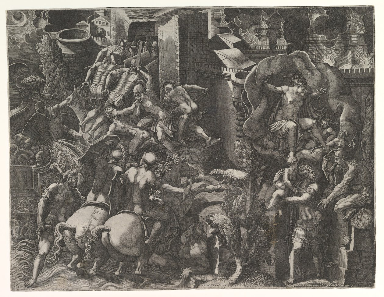 La caída de Troya y la fuga de Eneas, mediados de 1540s de Giorgio Ghisi