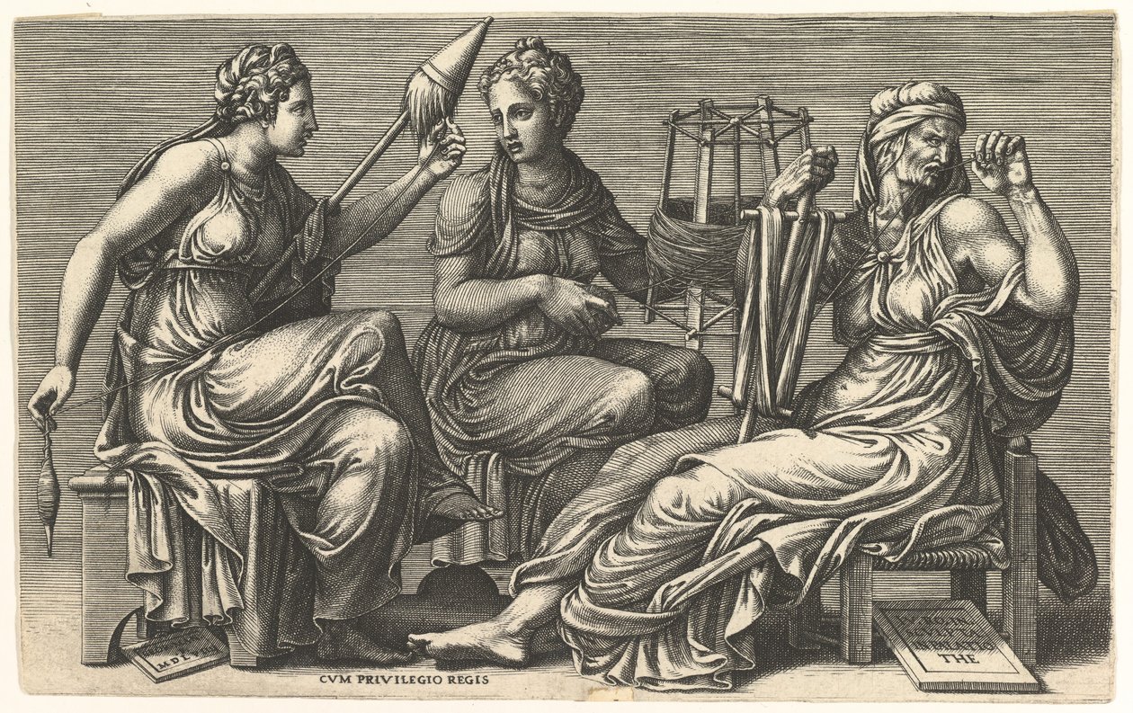 Las tres Parcas Cloto, Láquesis y Átropos, 1558-59 de Giorgio Ghisi