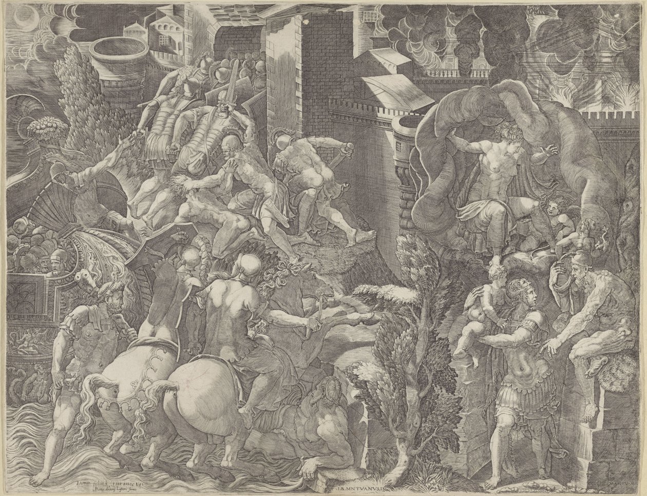Caída de Troya y la huida de Eneas de Giorgio Ghisi