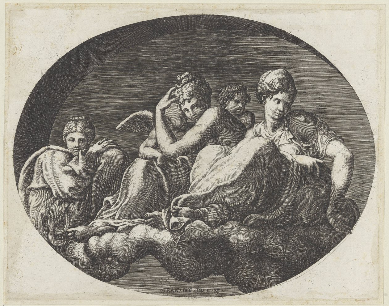 Venus, dos diosas y dos amorcillos Pinturas de techo ovalado en la Galerie d