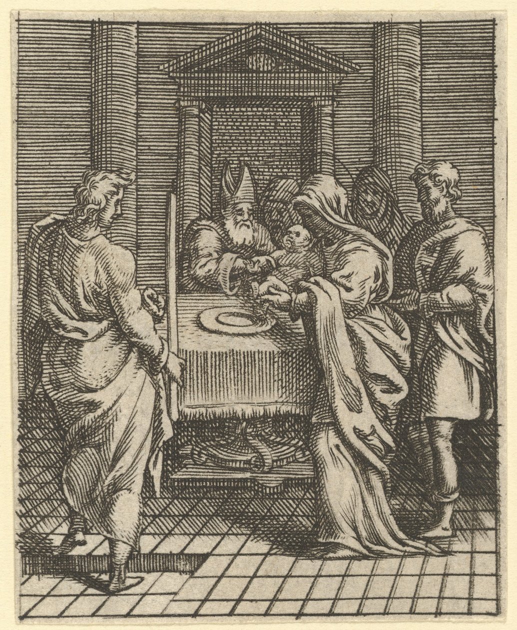 Virgen de los Dolores: La Presentación en el Templo, uno de los nueve compartimentos circundantes..., antes de 1575 de Giorgio Ghisi