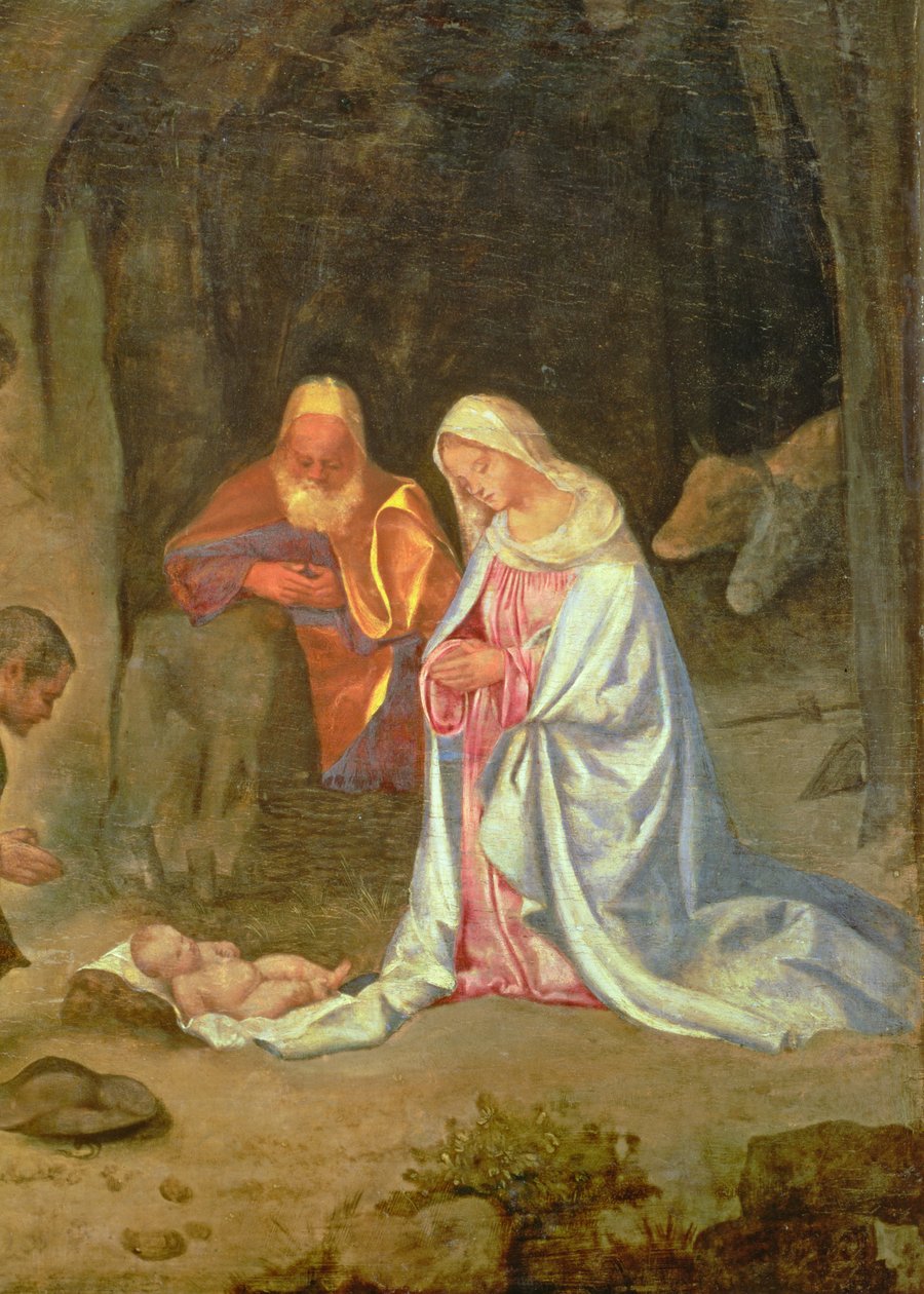 Adoración de los Pastores, detalle de la Sagrada Familia, c.1510 (detalle) de Giorgio Giorgione