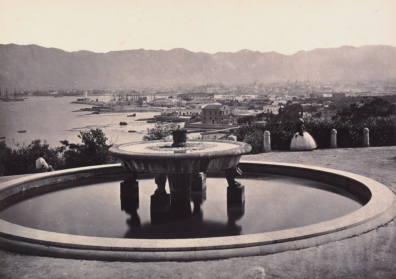 Panorama desde la Villa Belmonte con la fuente. Palermo de Giorgio Sommer