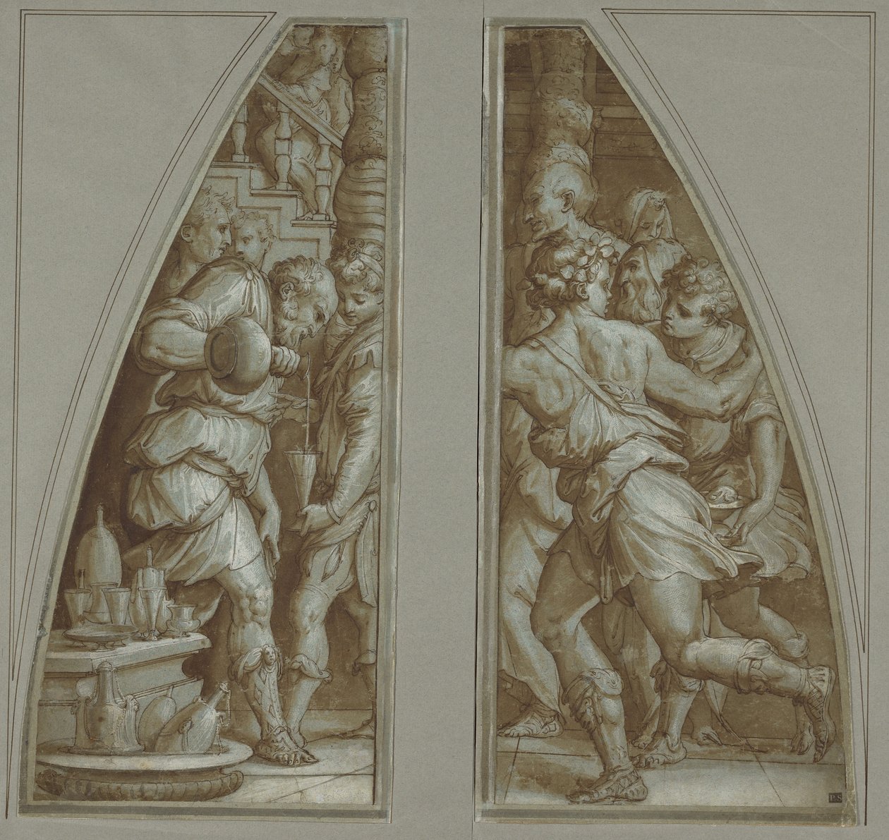 "Hombre barbudo llenando un vaso" y "Juventud corriendo" de Giorgio Vasari