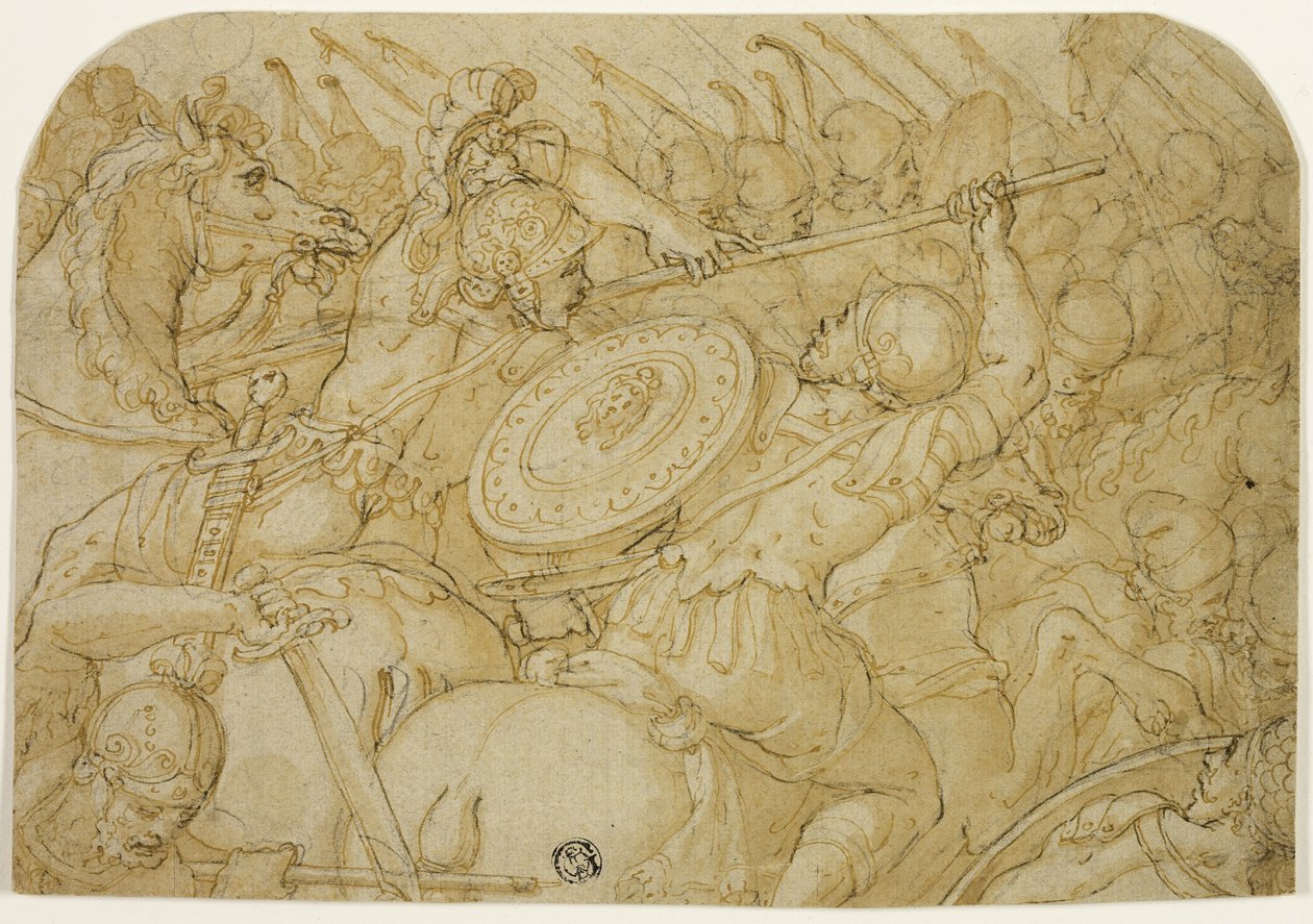 Escaramuza de caballería (recto); Boceto arquitectónico (verso) de Giorgio Vasari