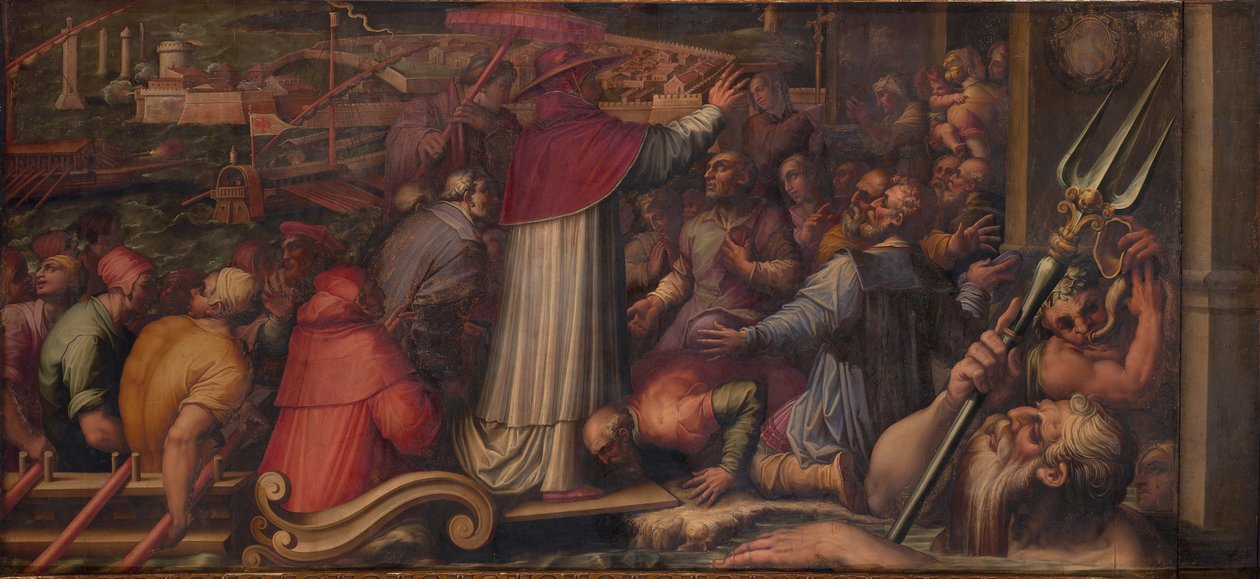 El Papa Eugenio IV desembarca en Livorno para refugiarse en Florencia, 1563-1565 de Giorgio Vasari