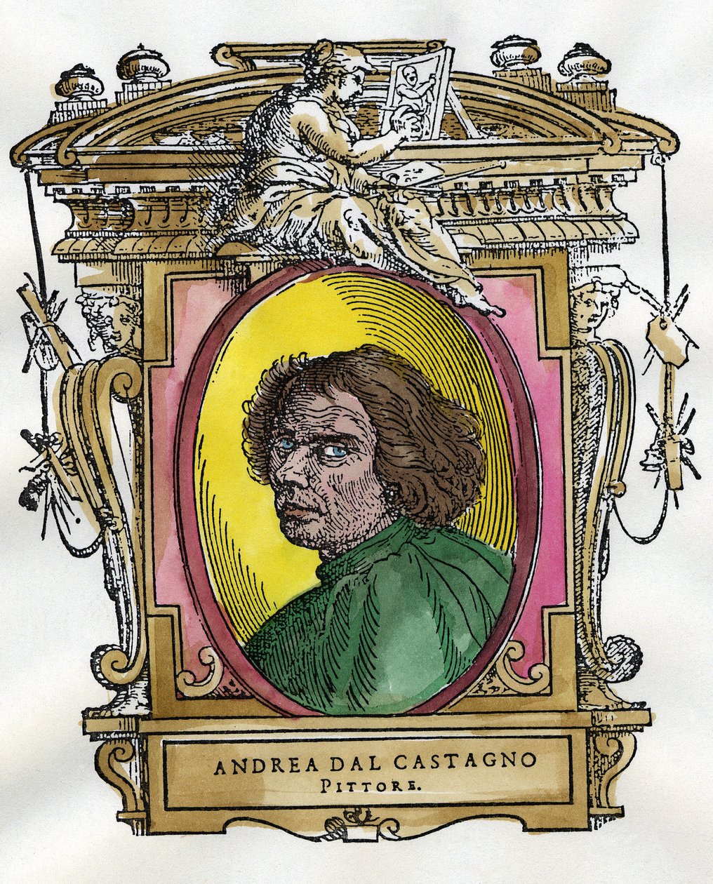 Retrato del pintor Andrea Del Castagno (c. 1410 - 1457). Colección de biografías de pintores y escultores de Giorgio Vasari. de Giorgio Vasari