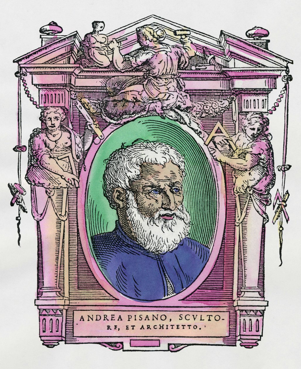 Retrato de Andrea Pisano (1290-1349) escultor y arquitecto italiano. Grabado del tratado “Vidas de los más excelentes pintores, escultores y arquitectos” (Le Vite de