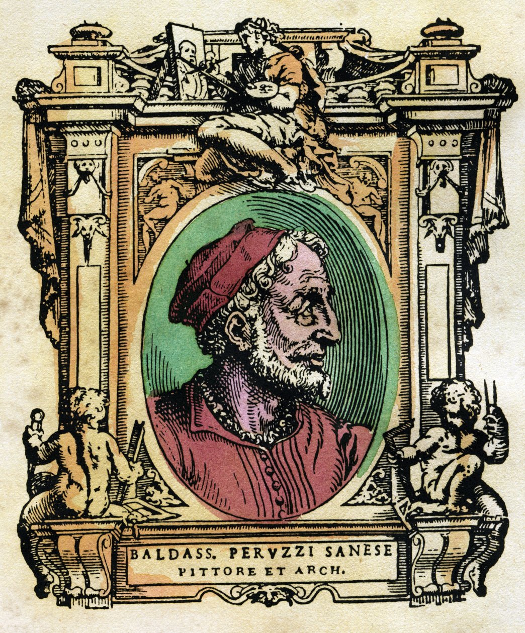 Retrato de Baldassarre Peruzzi, arquitecto y pintor sienés. Grabado de Las Vidas por Giorgio Vasari de Giorgio Vasari