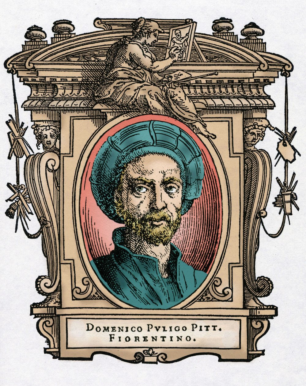 Retrato de Domenico PULIGO [1492-1527] pintor italiano. Grabado del tratado “Vidas de los más excelentes pintores, escultores y arquitectos” (Le Vite de