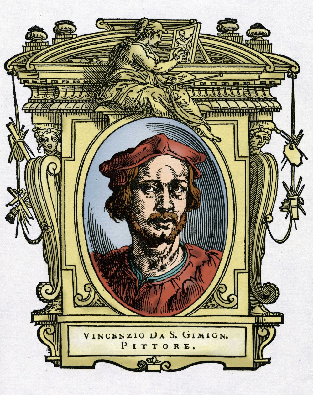 Retrato de Vincenzo TAMAGNI (Vincenzo da San Gimignano) (1492-1530) pintor italiano. Grabado del tratado “Vidas de los más excelentes pintores, escultores y arquitectos” (Le Vite de