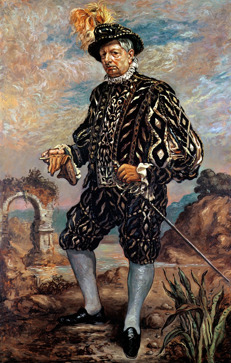 Autorretrato con traje negro del siglo XVII de Giorgio de Chirico