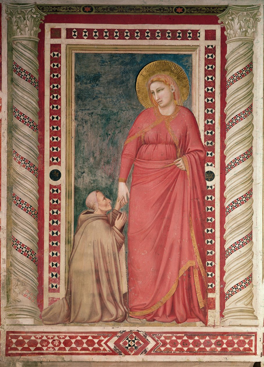 El obispo Pontano arrodillado ante Santa María Magdalena, Capilla de Magdalena, c.1320 de Giotto di Bondone