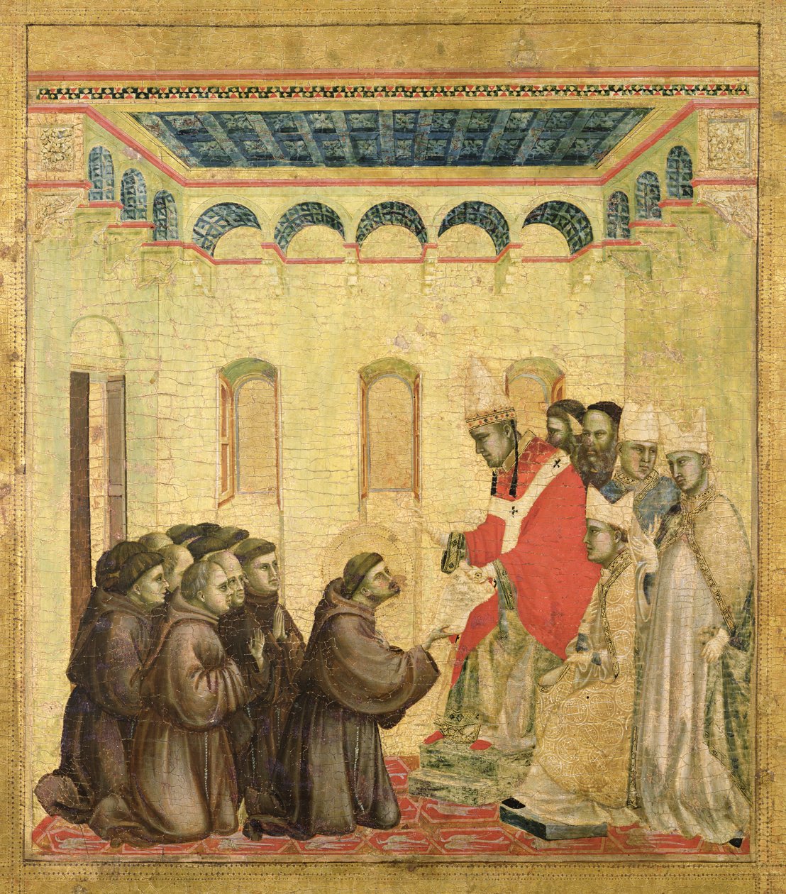 Papa Inocencio III (1160-1216) Aprobando la Regla, del panel predela de San Francisco Recibiendo los Estigmas, c.1295-1300 de Giotto di Bondone