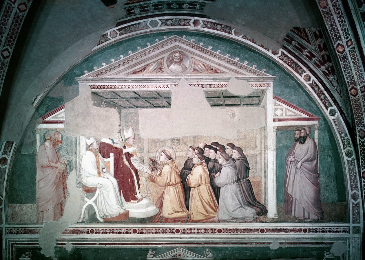 El Papa Inocencio III (1160-1216) aprobando la regla de San Francisco, de la Capilla Bardi, c.1320 de Giotto di Bondone