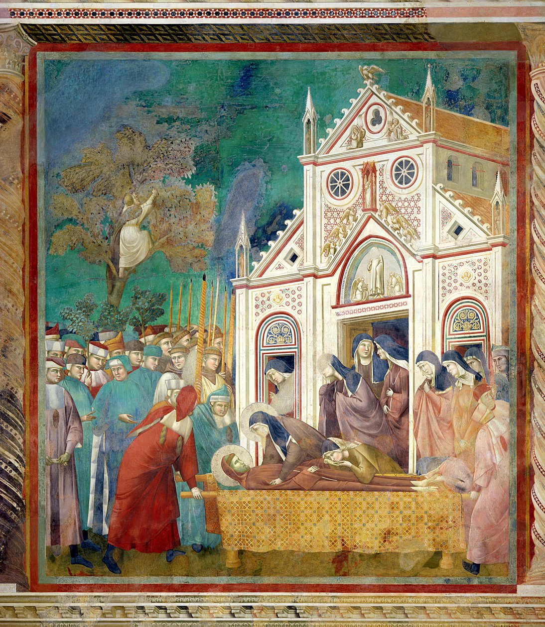 Santa Clara Abraza el Cuerpo de San Francisco en el Convento de San Damiano, 1297-99 de Giotto di Bondone