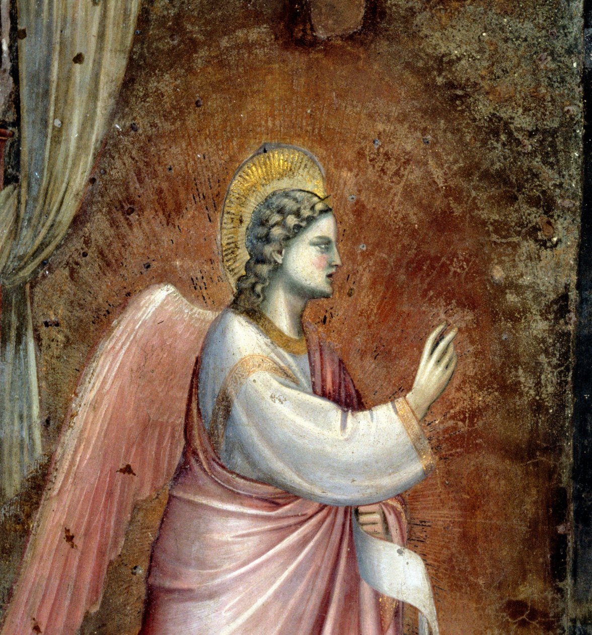 La Anunciación, detalle del Ángel Gabriel, de la luneta sobre el altar, c.1305 (detalle) de Giotto di Bondone
