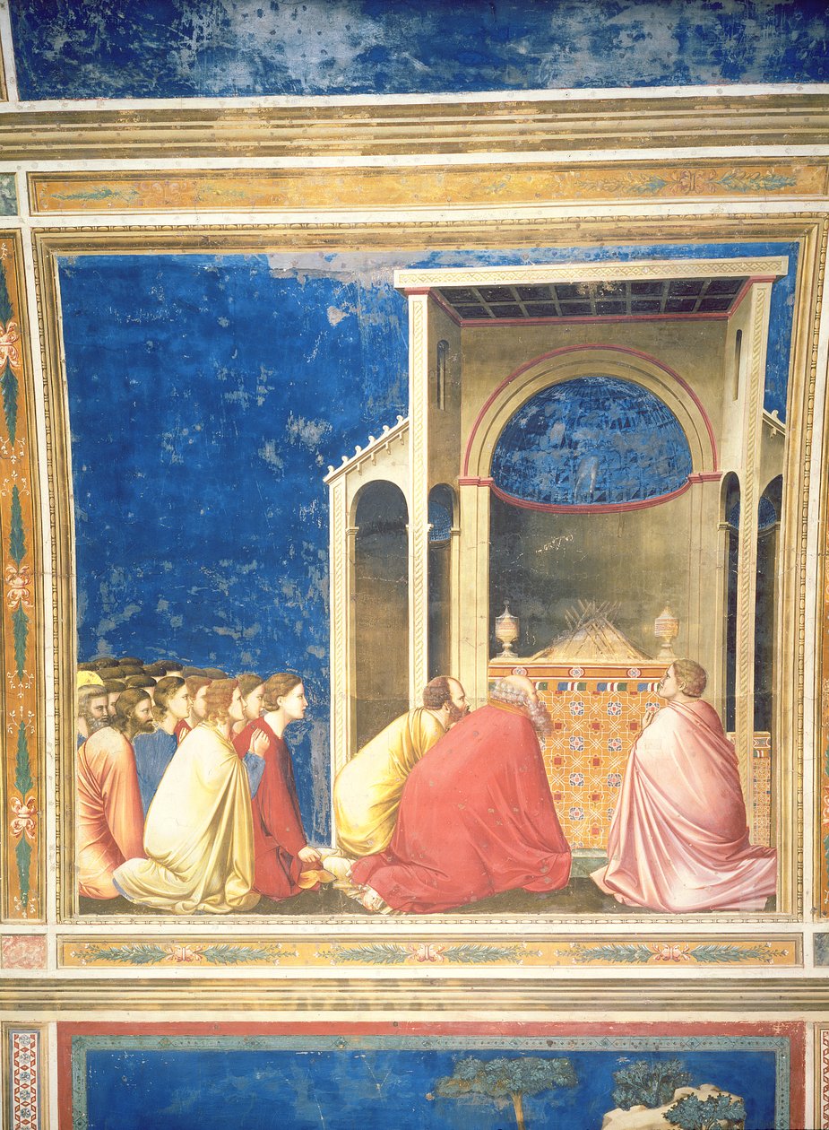 Los pretendientes de la Virgen rezando ante las varas en el templo, c.1305 (detalle) de Giotto di Bondone