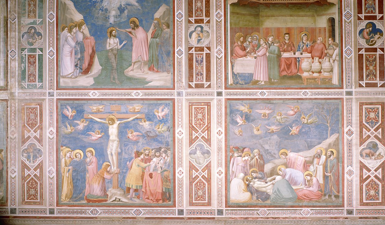 Vista de los registros inferior y medio de la pared norte, c.1305 (detalle) de Giotto di Bondone