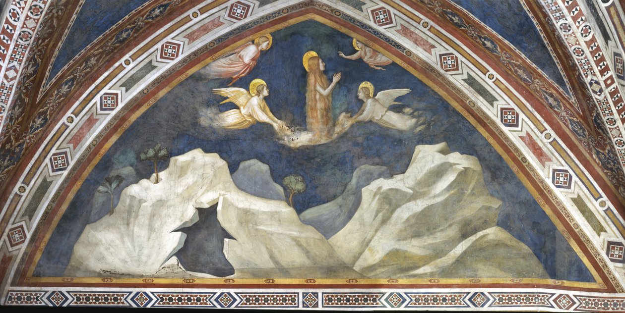 Capilla de la Magadalena, la pared oriental: Escenas de la vida de la Magdalena, "El viaje de la Magadalena a Marsella y el milagro de la familia del gobernador encontrada en la isla desierta". Detalle de Giotto (c.1266 1337)