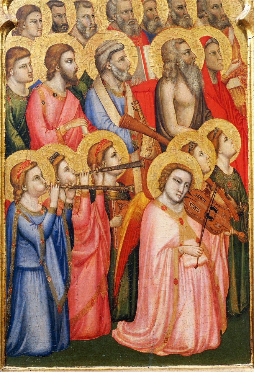 Italia, Florencia, Basílica de la Santa Cruz, Capilla Bandini Baroncelli, Ángeles tocando instrumentos musicales, (detalle) de Giotto (c.1266 1337)