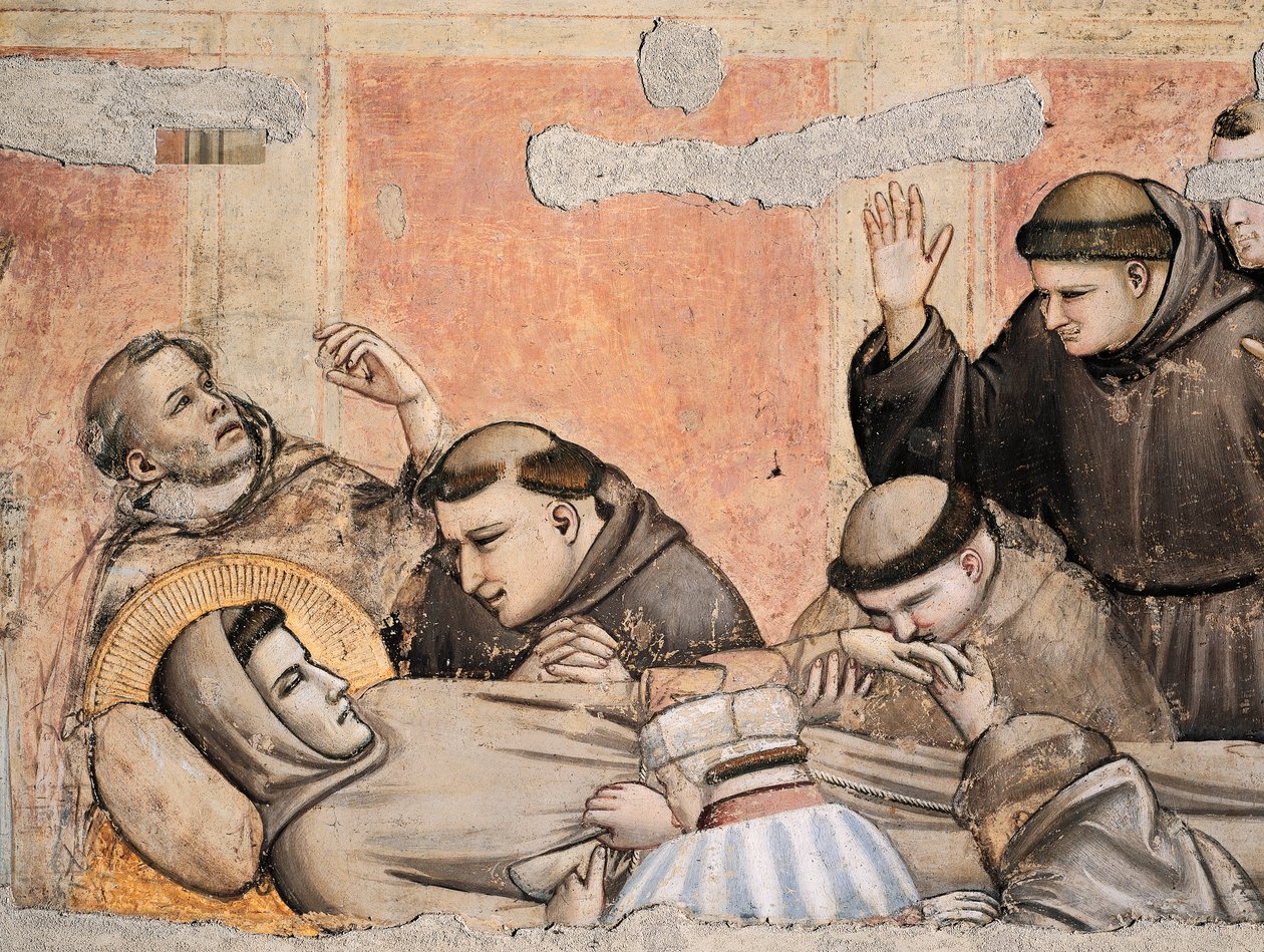 Italia, Florencia, Basílica de la Santa Cruz, Capilla Bardi, Muerte de San Francisco por Giotto, fresco, detalle de Giotto (c.1266 1337)