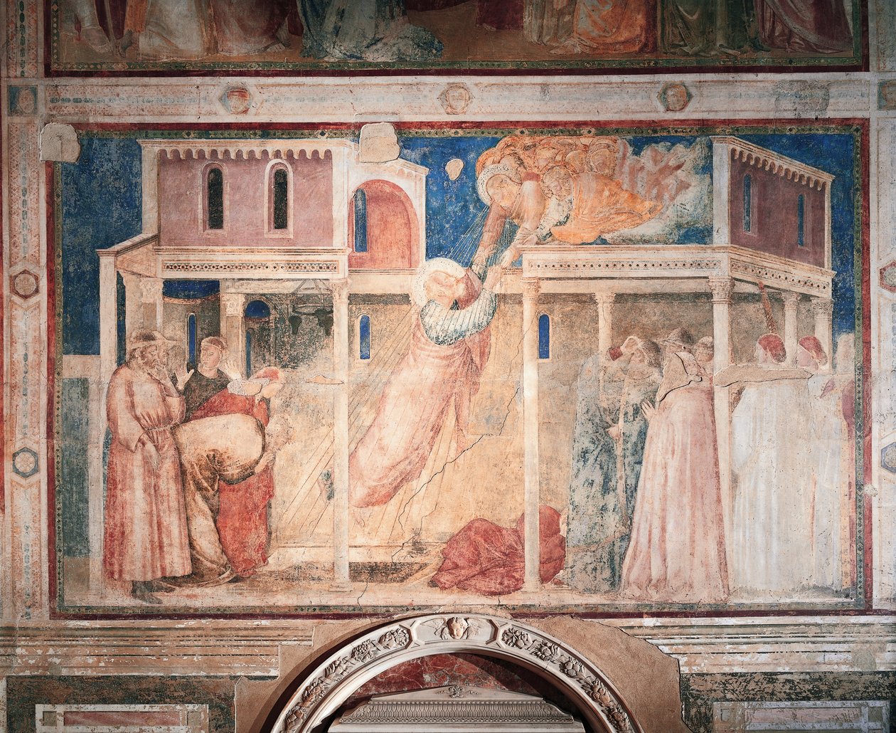 Italia, Florencia, Basílica de la Santa Cruz, Capilla Peruzzi, Historias de Juan Evangelista: secuestro, por Giotto, fresco, detalle de Giotto (c.1266-1337)