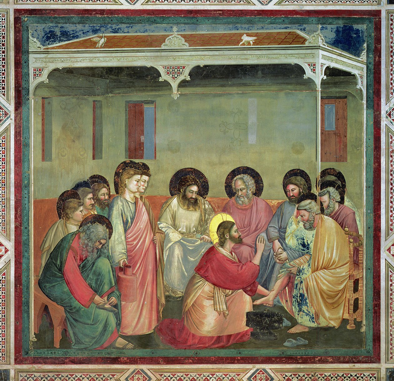 Cristo lavando los pies de los discípulos, c.1305 (post restauración) de Giotto di Bondone