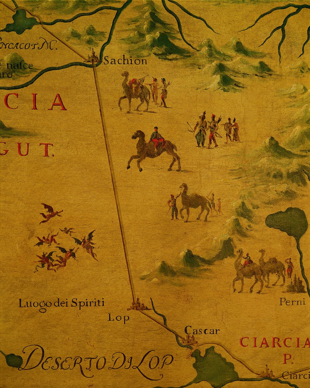 Desierto de Lop y hogar de espíritus y fantasmas atravesado por Marco Polo de Giovan Battista Ramusio