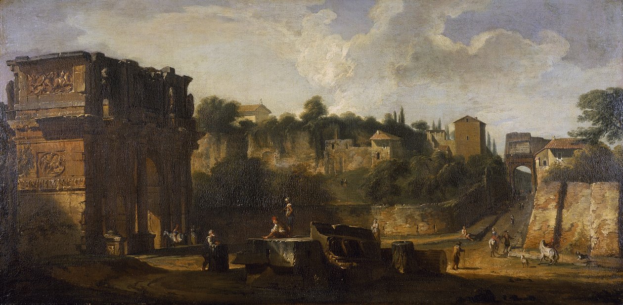 Vista de los Arcos de Constantino y de Tito, Roma de Giovani Paolo (attr. to) Panini