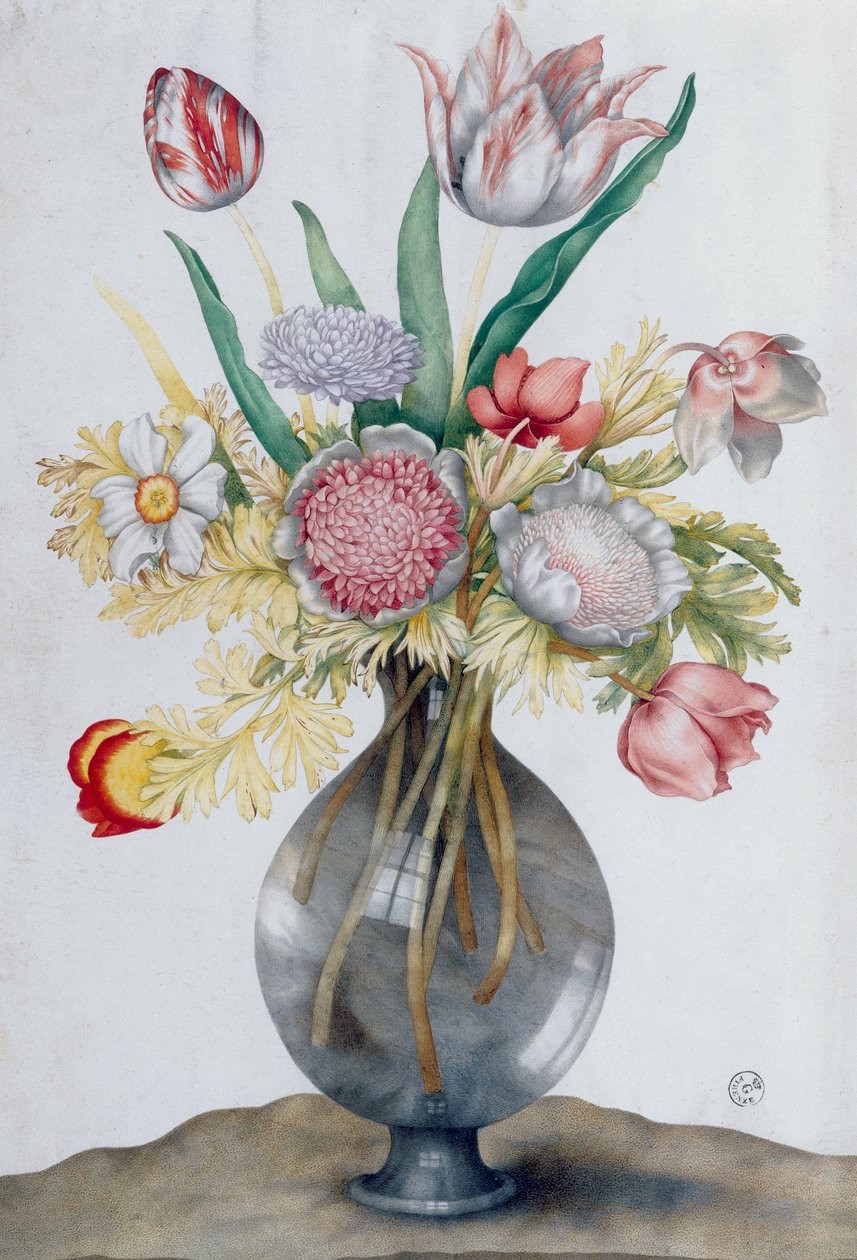 Jarrón de vidrio con un ramo de flores de Giovanna Garzoni