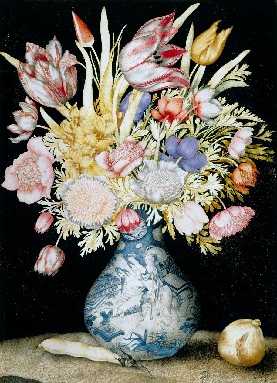 Jarrón de porcelana china con un ramo de flores de Giovanna Garzoni