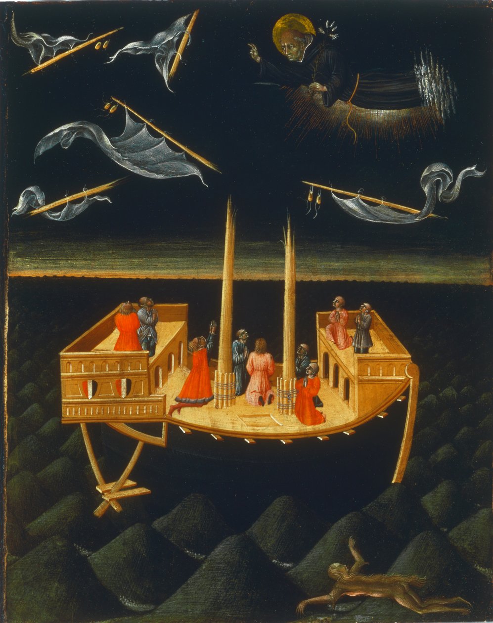San Nicolás de Tolentino salvando un naufragio de Giovanni di Paolo