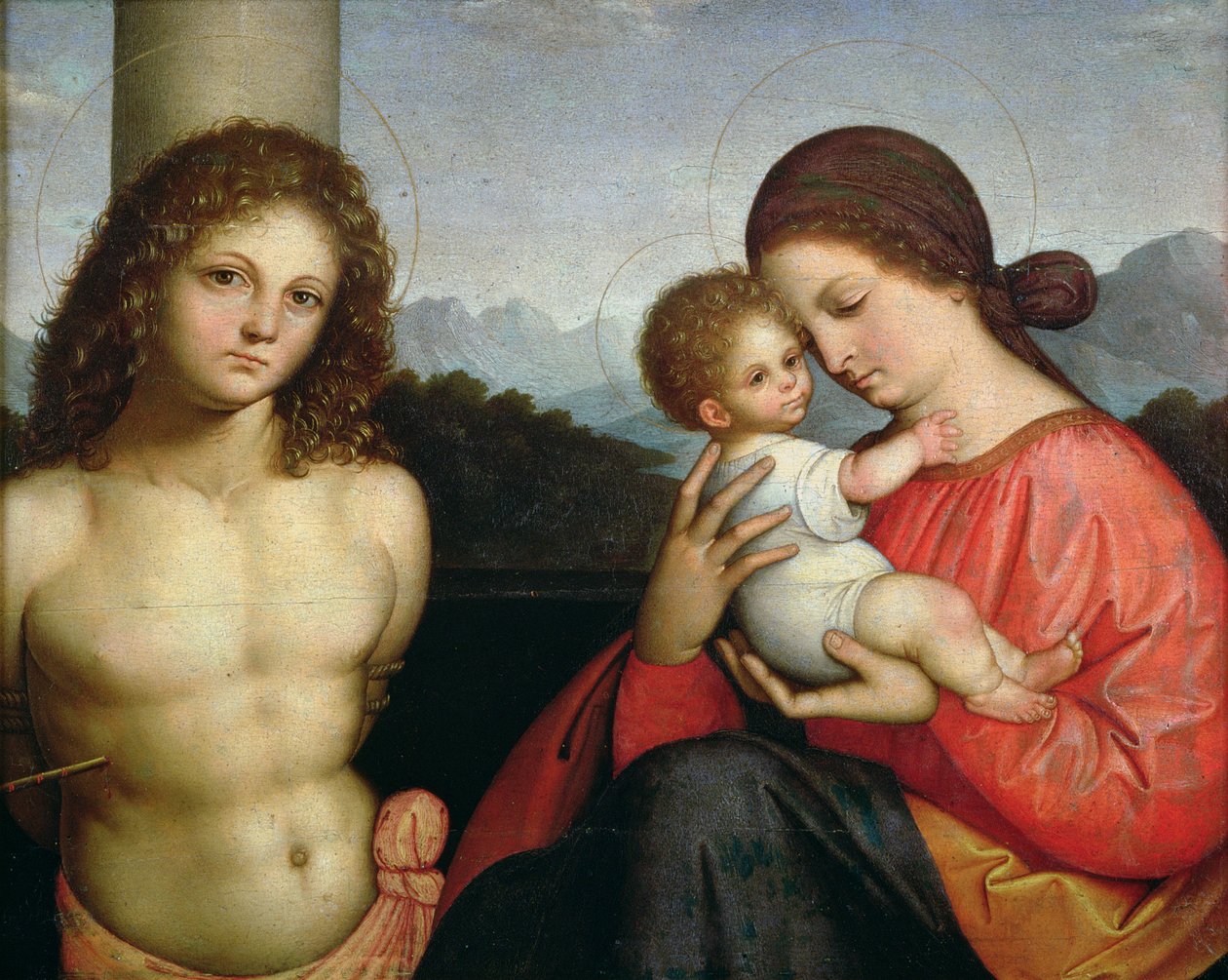 Madonna y el Niño con San Sebastián de Giovanni Agostino da Lodi