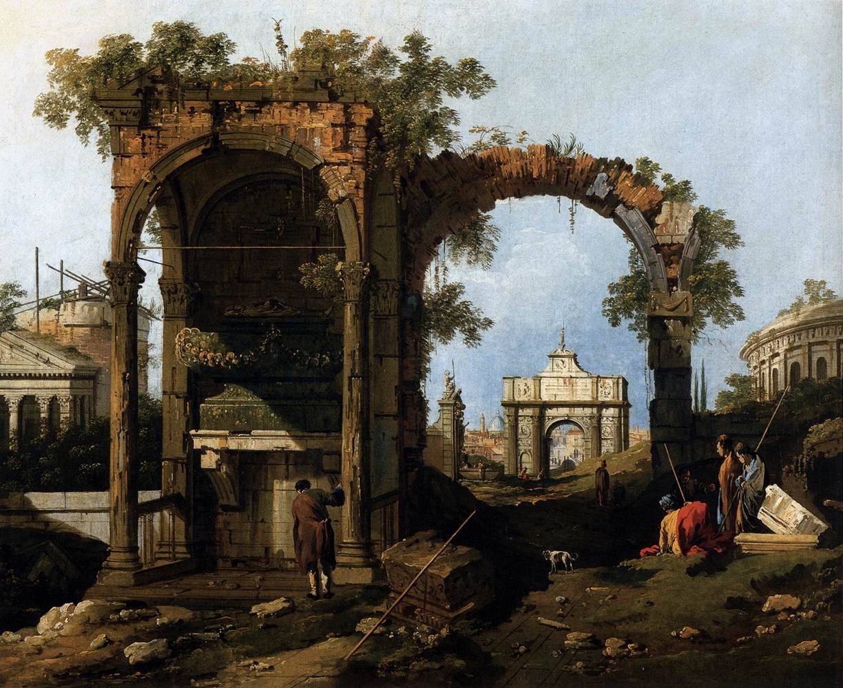 Capricho con ruinas clásicas y edificios de Giovanni Antonio Canal