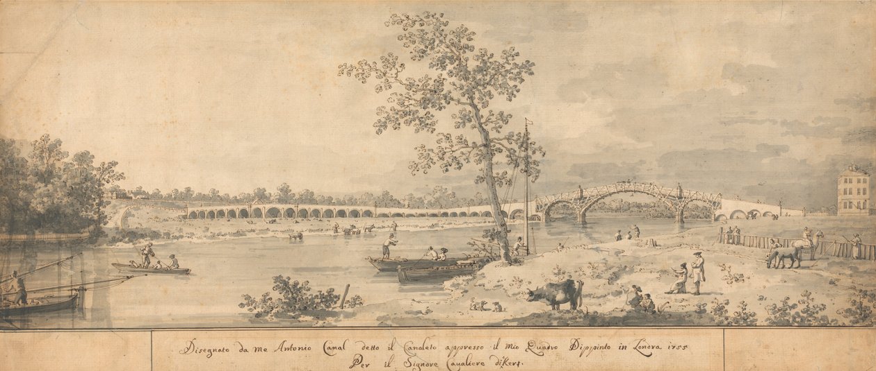 Puente Viejo de Walton visto desde la orilla de Middlesex de Giovanni Antonio Canal