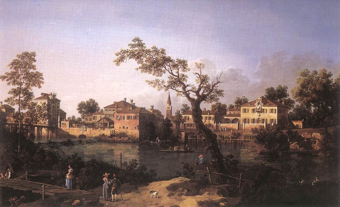 Vista de un río, quizás en Padua de Giovanni Antonio Canal
