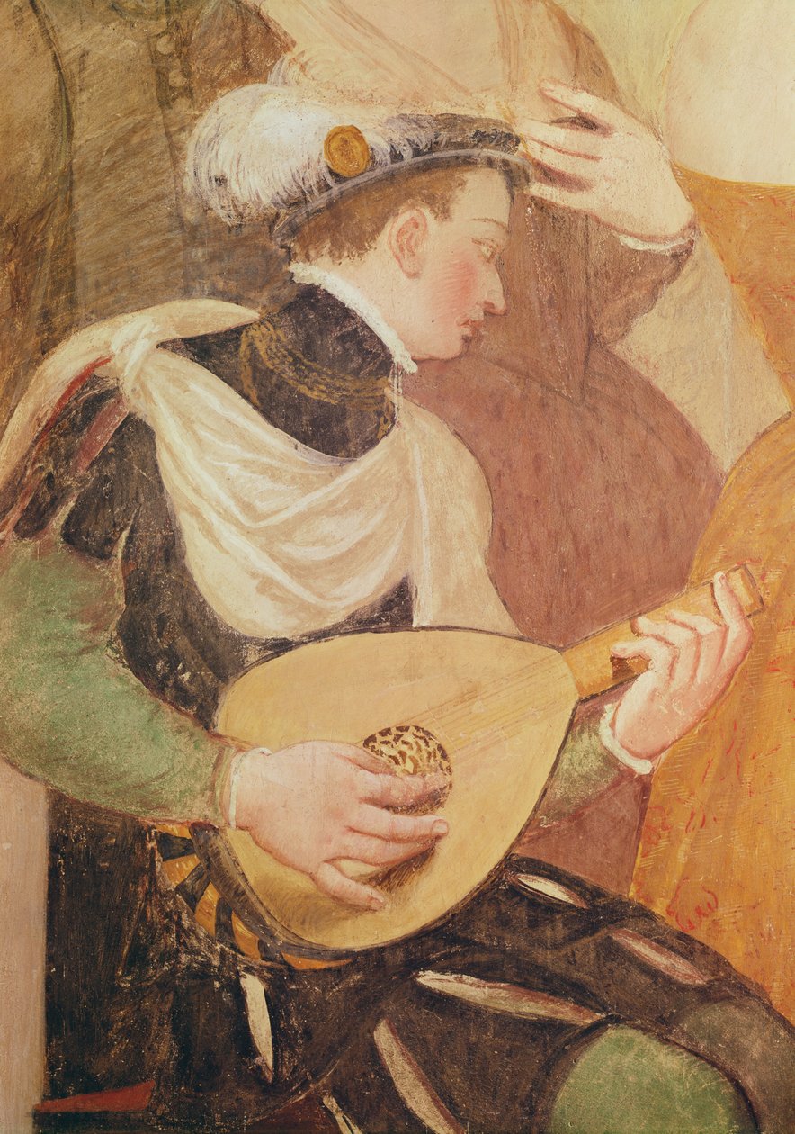 Invitación a la danza, detalle de un músico de Giovanni Antonio Fasolo