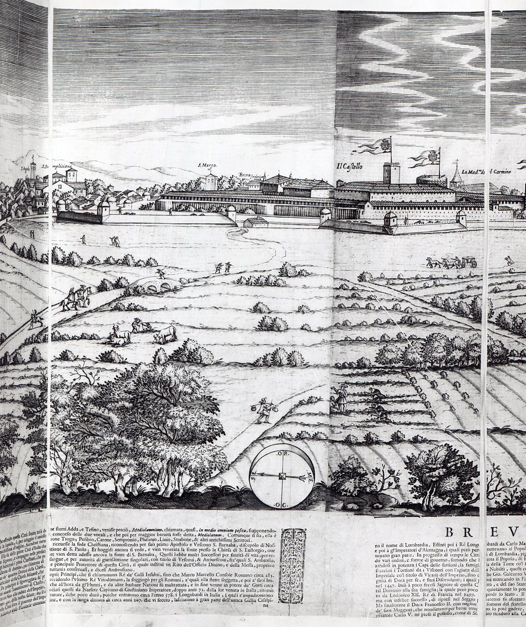 Sección de un mapa de Milán, 1640 de Giovanni Battista Bonacina