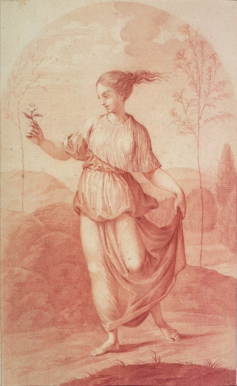 Una joven caminando descalza en un paisaje de Giovanni Battista Cipriani