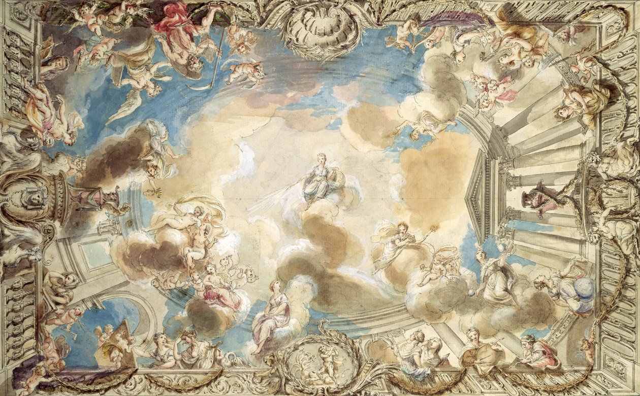 Diseño para un techo que representa a Minerva presidiendo sobre las artes de Giovanni Battista Cipriani