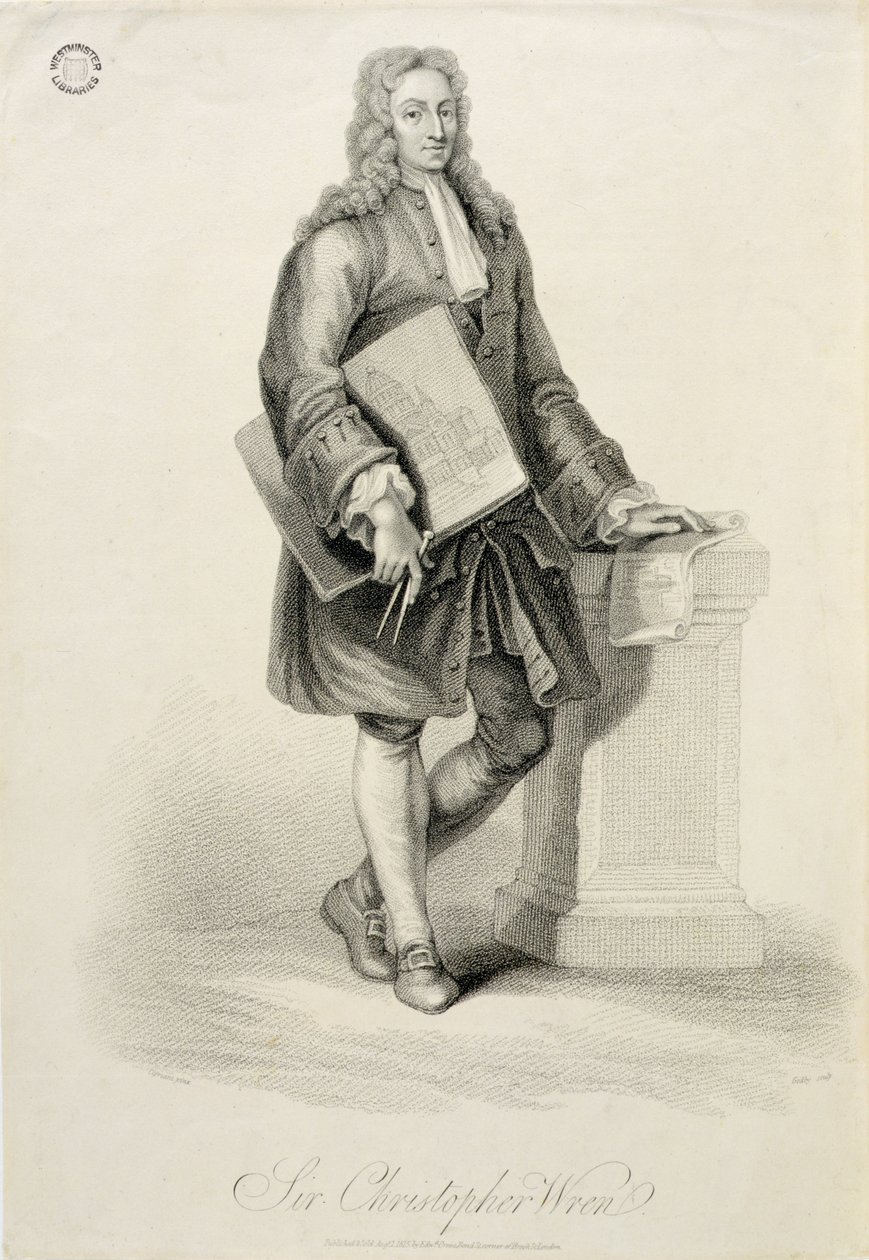 Sir Christopher Wren, grabado por James Godby, publicado por Edward Orme, 1815 de Giovanni Battista Cipriani