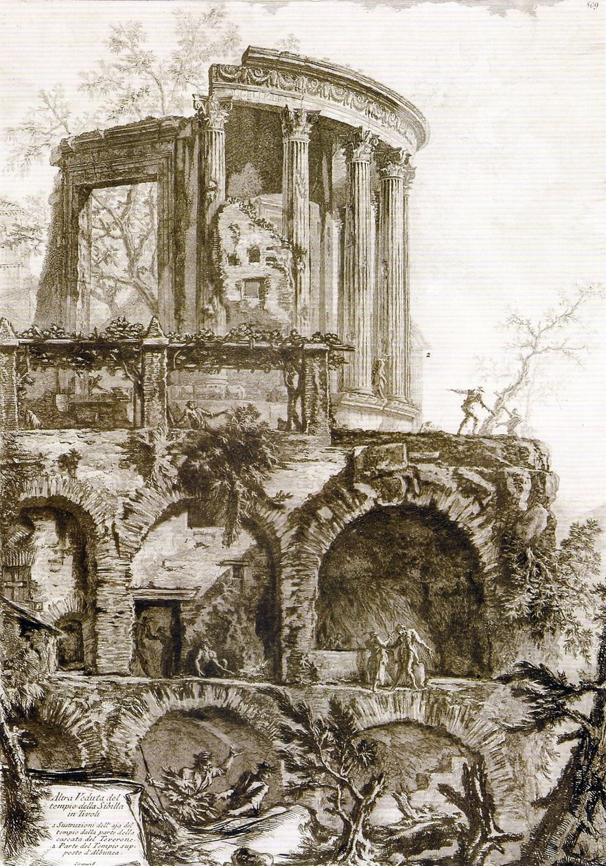 Otra vista del Templo de la Sibila, Tívoli de Giovanni Battista Piranesi