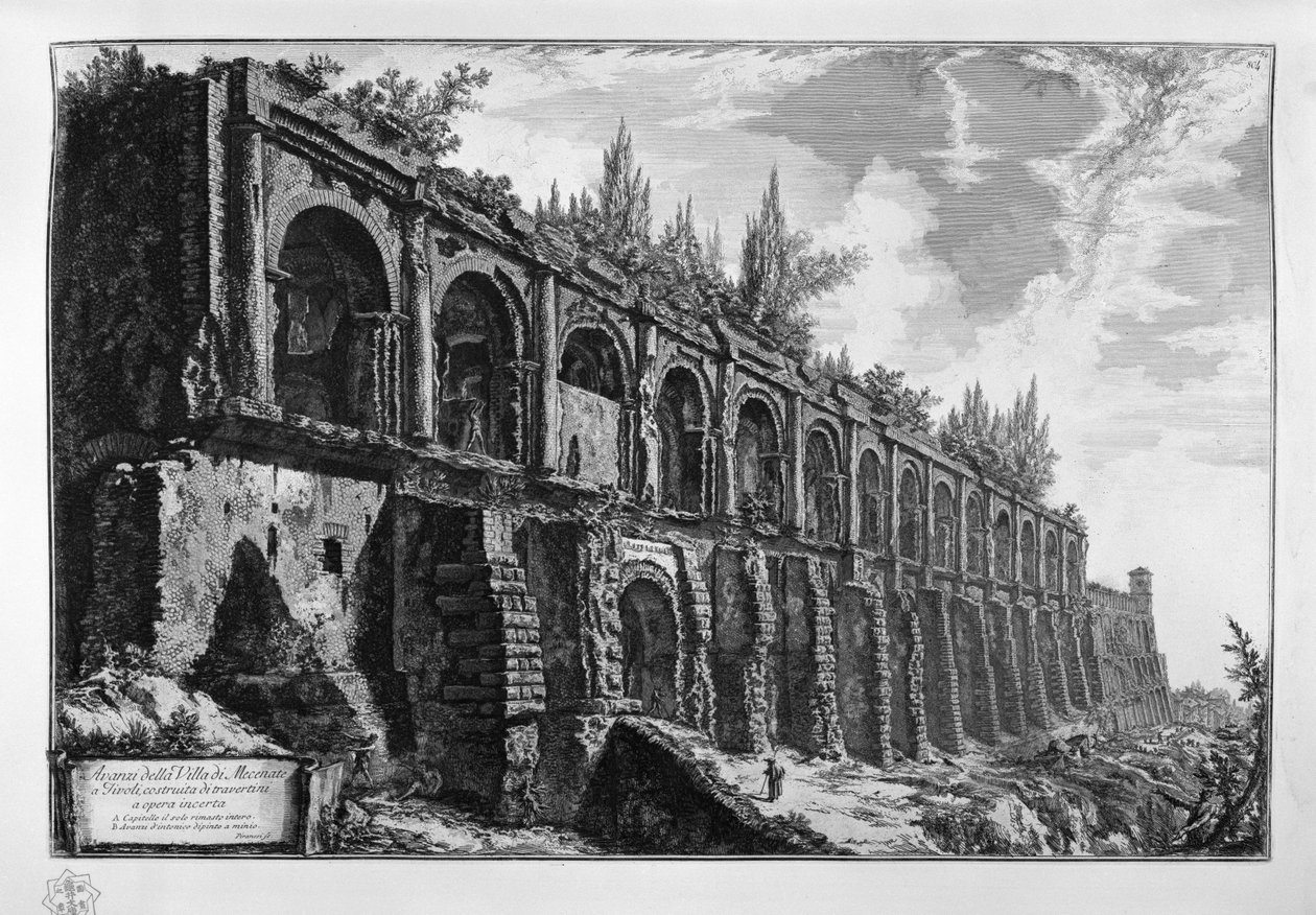 Restos de la Villa de Mecenas en Tívoli, construida de travertinos a obra incierta de Giovanni Battista Piranesi